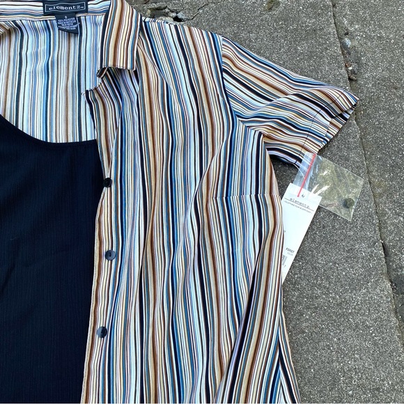 BNWT Striped Collared Shirt With Built In Tank S - Picture 2 of 5